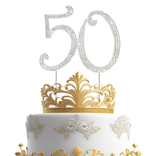 OEEYYT Tortendeko 50 Geburtstag Deko 50 Geburtstag Frau, Silber Kuchendeko Geburtstag 50.Tortendeko Geburtstag Für Dekorationen für Hochzeitstorten Zum Jahrestag (50) von OEEYYT