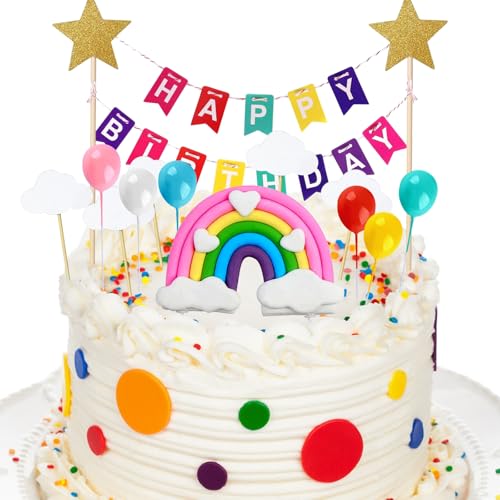 OEEYYT Tortendeko Geburtstag Regenbogen Cake Topper Geburtstag Happy Birthday Tortendeko für Kinder Mädchen Junge (Regenbogen Liebe Set) von OEEYYT