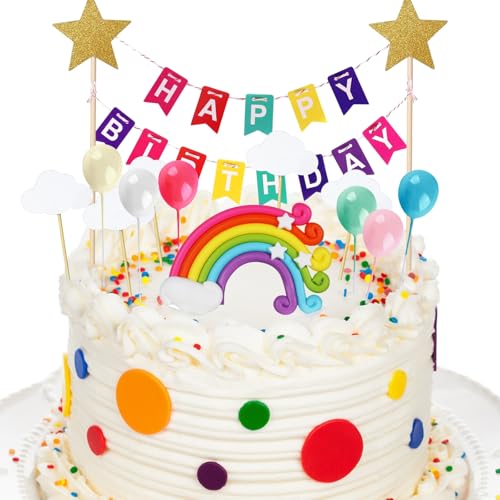 OEEYYT Tortendeko Geburtstag Regenbogen Cake Topper Geburtstag Happy Birthday Tortendeko für Kinder Mädchen Junge (Regenbogen Stern Set) von OEEYYT