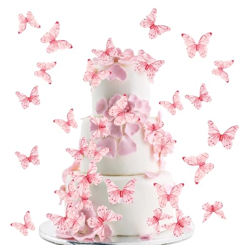 OEEYYT Tortendeko Schmetterling Buntes Torten Deko Schmetterlinge Cupcake Topper für Hochzeit Geburtstag Party (40pcs Rosa Blume Schmetterling) von OEEYYT