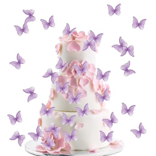 OEEYYT Tortendeko Schmetterling Buntes Torten Deko Schmetterlinge Cupcake Topper für Hochzeit Geburtstag Party (48pcs Lila Schmetterling) von OEEYYT