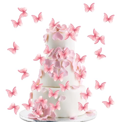 OEEYYT Tortendeko Schmetterling Buntes Torten Deko Schmetterlinge Cupcake Topper für Hochzeit Geburtstag Party (48pcs Rosa Schmetterling) von OEEYYT