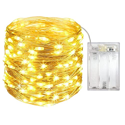 OEMG 12m 120er LED Lichterkette Batterie Betrieb - 2 Glitzer Modi Mini LED Draht Lichterketten für Deko Hochzeit Party Beleuchtung Garten Herbst Kinderzimmer Weihnachten Halloween, Warmweiß von OEMG