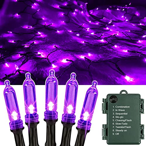 OEMG Lila Halloween Lichterkette Batterie, 12m 120 LED Halloween Lichterkette Außen Wasserdicht 8 Modi Halloween Deko Lichter für Outdoor Innen​ Garten Hochzeit Weihnachten Party Dekoration von OEMG