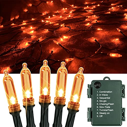 OEMG Orange Halloween Lichterkette Batterie, 12m 120 LED Halloween Lichterkette Außen Wasserdicht 8 Modi Halloween Deko Lichter Outdoor Innen​ Garten Hochzeit Herbstdeko Weihnachten Erntedankfest Deko von OEMG