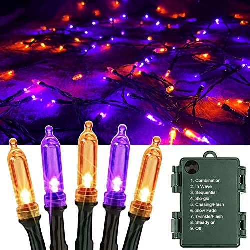 OEMG Orange Lila Halloween Lichterkette Batterie, 12m 120 LED Halloween Lichterkette Außen Wasserdicht 8 Modi Halloween Deko Lichter für Outdoor Innen Garten Hochzeit Weihnachten Party Dekoration von OEMG