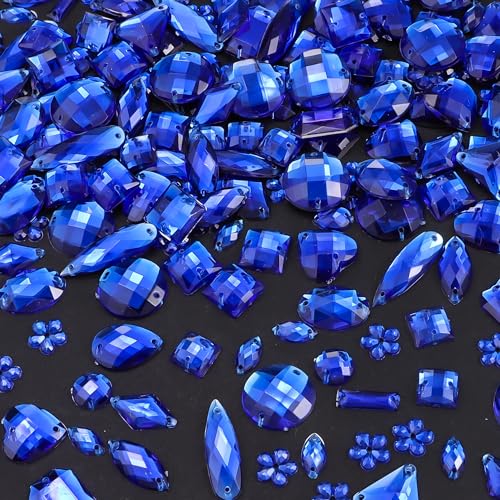 OEMOO 500 Stück Näh-Edelsteine, Acryl, zum Nähen, Kristall, gemischte Formen, zum Aufnähen von Strasssteinen, mit Nählöchern, für Kleidung, DIY, Handwerk, Kostüm, Kleidung, Schuhe, Dekoration (blau) von OEMOO
