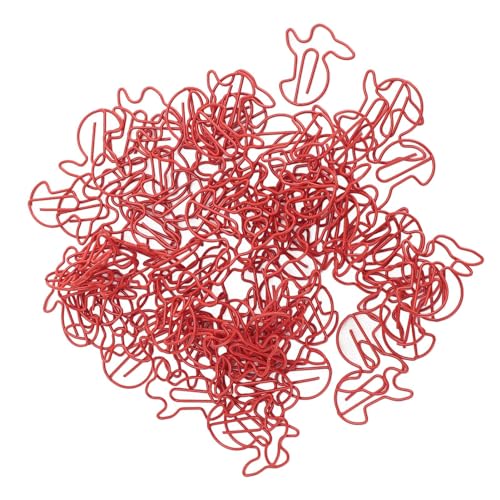 100 Stück Büro-Büroklammern, kreative Büroklammern in Tierform, niedliche Büroklammern in Hasenform aus Edelstahl für Dokumente, Lesezeichen, Einladungen, Karten, Fotos (Red) von OFFAXE