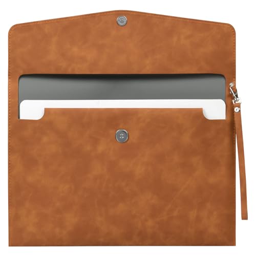 OFFCUP Dokumententasche A4 PU Leder mit Tragegriff Wasserdichte Document Case mit Taschen Erweiterung Dateiordner Dokumentenhalter Organizer für Papier Schreibwaren und Tablet-PC Hülle -Braun von OFFCUP