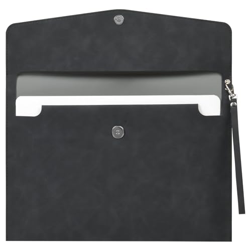 OFFCUP Dokumententasche A4 PU Leder mit Tragegriff Wasserdichte Document Case mit Taschen Erweiterung Dateiordner Dokumentenhalter Organizer für Papier Schreibwaren und Tablet-PC Hülle -Schwarz von OFFCUP