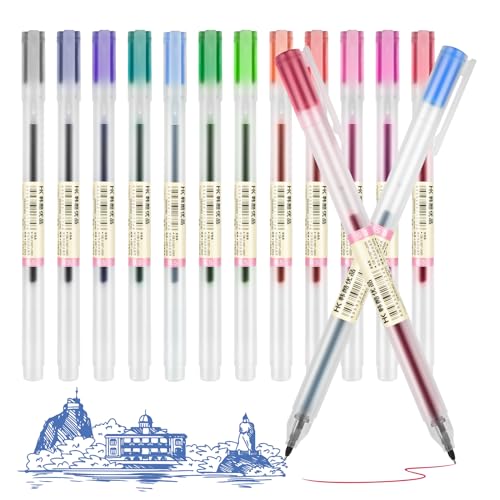 OFFCUP Gelschreiber 0.5mm, 12pcs bunt Gel-Tintenstifte, japanischer Stil Gelschreiber, extra feine Spitze Gel Kugelschreiber Schnell Trocknende Tinte japanische Gelstifte von OFFCUP