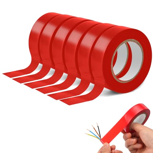 OFFCUP Isolierband, 6 Stück PVC Elektriker Klebeband 19mm x 20m, Wasserdicht Elektrisches Isolierband Rot, VDE Isoband Selbstklebendes Isolierband zum Schutz, Bündeln und Reparieren von Kabeln von OFFCUP