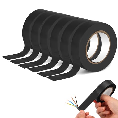 OFFCUP Isolierband, 6 Stück PVC Elektriker Klebeband 19mm x 20m, Wasserdicht Elektrisches Isolierband Schwarz, Electrical Tape Selbstklebendes Isolierband zum Schutz, Bündeln und Reparieren von Kabeln von OFFCUP