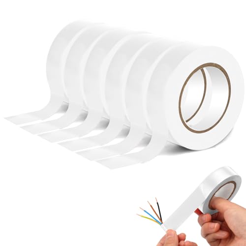 OFFCUP Isolierband, 6 Stück PVC Elektriker Klebeband 19mm x 20m, Wasserdicht Elektrisches Isolierband Weiß, VDE Isoband Selbstklebendes Isolierband zum Schutz, Bündeln und Reparieren von Kabeln von OFFCUP