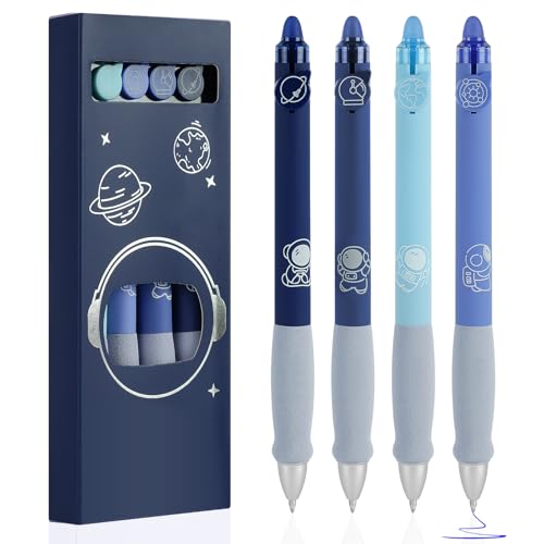 OFFCUP Radierbarer Kugelschreiber, 4 Blau Tintenroller Radierbar Gelstift, 0.5mm Radierstift Bär Cartoon Löschbarer Stift Erasable Pen für Kinder Studenten Geschenk Schul Bürobedarf - Blau von OFFCUP