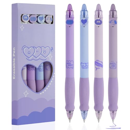 OFFCUP Radierbarer Kugelschreiber, 4 Blau Tintenroller Radierbar Gelstift, 0.5mm Radierstift Bär Cartoon Löschbarer Stift Erasable Pen für Kinder Studenten Geschenk Schul Bürobedarf - Lila von OFFCUP