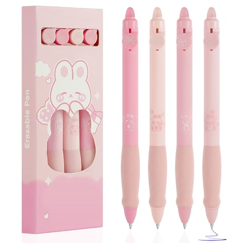 OFFCUP Radierbarer Kugelschreiber, 4 Blau Tintenroller Radierbar Gelstift, 0.5mm Radierstift Bär Cartoon Löschbarer Stift Erasable Pen für Kinder Studenten Geschenk Schul Bürobedarf - Rosa von OFFCUP