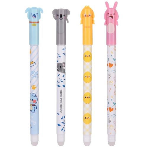 OFFCUP Radierbarer Kugelschreiber, 4 Blau Tintenroller Radierbar Gelstift, 0.5mm Radierstift Cartoon Löschbarer Stift Erasable Pen für Kinder Studenten Geschenk Schul Bürobedarf von OFFCUP