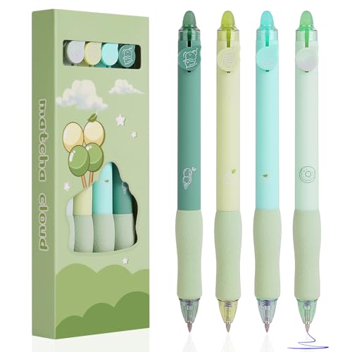 OFFCUP Radierbarer Kugelschreiber, 4 Blau Tintenroller Radierbar Gelstift, 0.5mm Radierstift Kuchen Cartoon Löschbarer Stift Erasable Pen für Kinder Studenten Geschenk Schul Bürobedarf - Matcha von OFFCUP