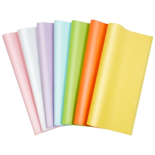 OFFCUP Seidenpapier, 35 Blatt Transparentpapier Bunt, 7 Farben Tissue Paper 70*50 cm Bastelpapier Transparent Geschenkpapier Glanzpapier zum Basteln Verpackungsmaterial für Geschenktüten Geburtstage von OFFCUP