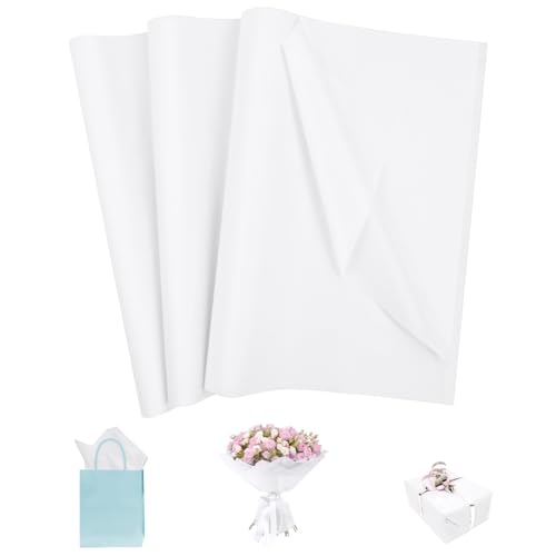 OFFCUP Seidenpapier, 35 Blatt Transparentpapier Tissue Paper 70*50 cm Bastelpapier Transparent Geschenkpapier Glanzpapier Verpackungsmaterial für Geschenktüten, zum Basteln, Papierblumen, Pompoms-Weiß von OFFCUP