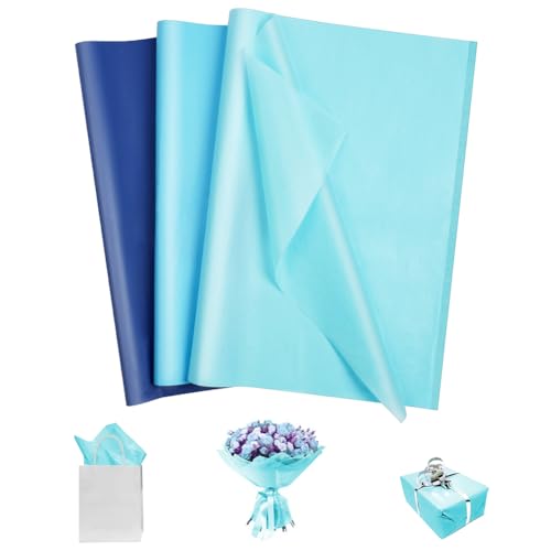 OFFCUP Seidenpapier, 60 Blatt Transparentpapier Bunt, 3 Farben Tissue Paper 50 * 35 cm Bastelpapier Transparent Geschenkpapier Glanzpapier Verpackungsmaterial für Geschenktüten, Dekoration - Blau von OFFCUP