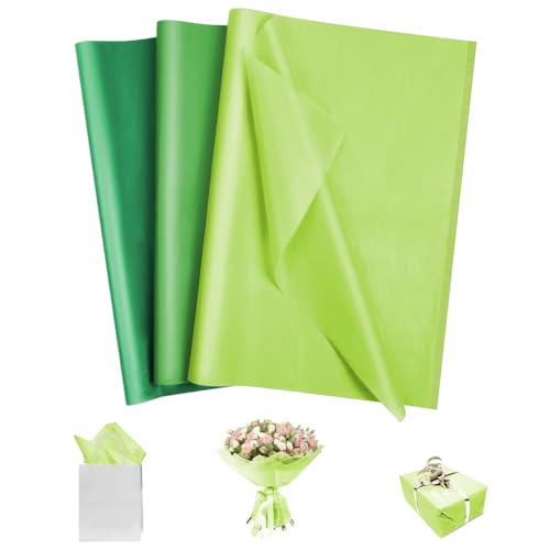 OFFCUP Seidenpapier, 60 Blatt Transparentpapier Bunt, 3 Farben Tissue Paper 50 * 35 cm Bastelpapier Transparent Geschenkpapier Glanzpapier Verpackungsmaterial für Geschenktüten, Dekoration - Grün von OFFCUP