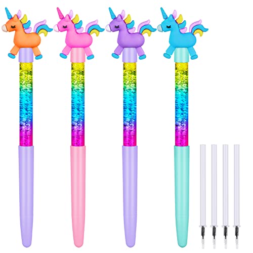 OFFCUP Treibsand Stifte, 4 Stück Glänzender Gel Tintenstift, Niedlicher Einhorn Stift, Mädchen Niedliche Stifte, Kugelschreiber Schule Bürobedarf für Teen Mädchen(D) von OFFCUP