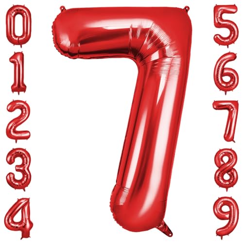 OFFCUP Zahlen Luftballon Rot, Folienballon Zahl 7, 40 Zoll Helium Ballons Geburtstagsdeko Mädchen Junge Kindergeburtstag Party Deko Ballon Zahl Deko zum Geburtstag Silvester Deko Neujahr Deko von OFFCUP