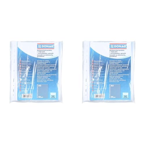 DONAU Prospekthüllen DIN A5 / 100 Stück/Genarbt Oben Offen Klarsichthüllen Sicht-Hüllen Gelochte Plastikhülle für Dokumente Papiere/Transparent 50 Mikron (Packung mit 2) von OFFICER PRODUCTS