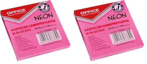 OFFICE PRODUCTS 14046611-13 Haftnotiz 76 x 76 mm, 1 X 100 Blatt, Neon, rosafarbig (Packung mit 2) von OFFICER PRODUCTS