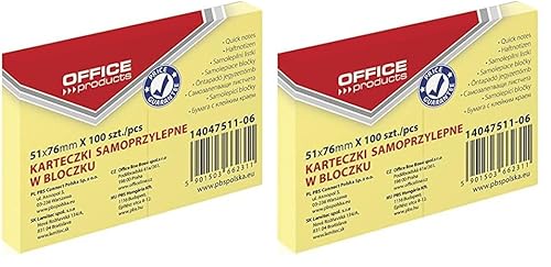 OFFICE PRODUCTS 14047511-06 Haftnotiz 51 x 76 mm, 1 X 100 Blatt, Pastellfarbe/kanariengelb (Packung mit 2) von OFFICER PRODUCTS