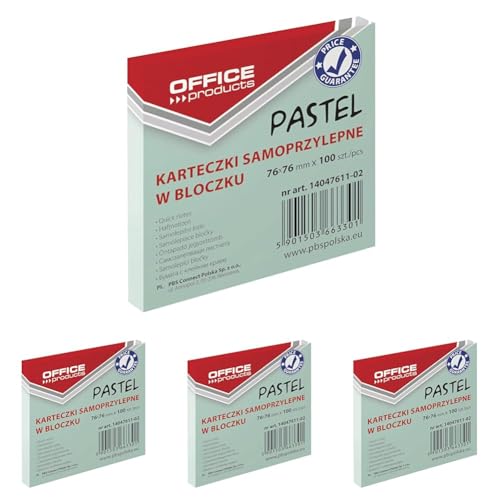 OFFICE PRODUCTS 14047611-02 Haftnotiz 76 x 76 mm, 1 X 100 Blatt, Pastellfarbe/grün (Packung mit 4) von OFFICER PRODUCTS