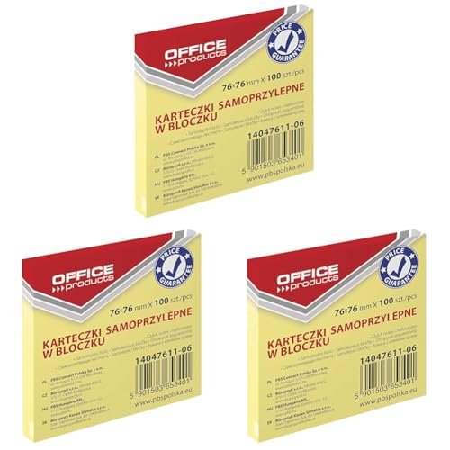 OFFICE PRODUCTS 14047611-06 Haftnotiz 76 x 76 mm, Pastellfarbe/kanariengelb (Packung mit 3) von OFFICER PRODUCTS