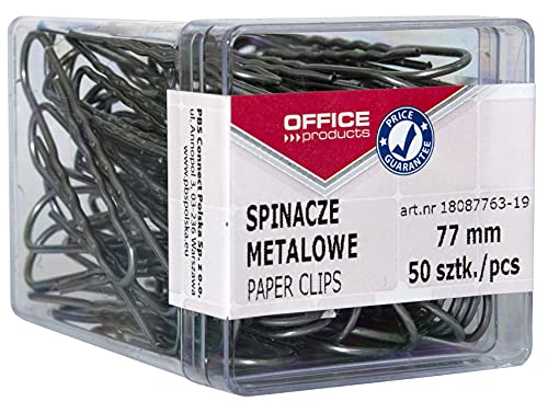 OFFICE PRODUCTS 18087763-19 Büroklammern Metallbriefklammern Silbern in der Box / 77 mm - 50 Stück/in Praktischer Aufbewahrungsbox/Paper Clips von OFFICER PRODUCTS