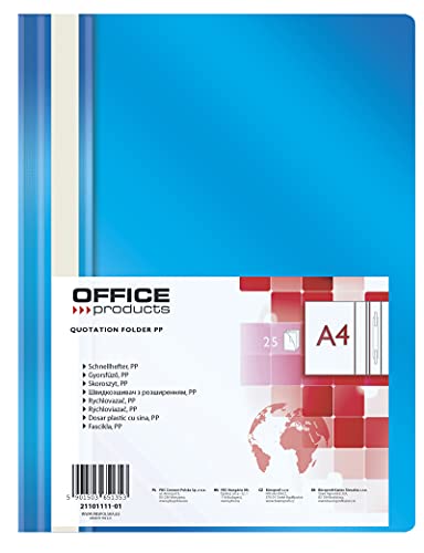 OFFICE PRODUCTS 21101111-01 Plastik Schnellhefter A4 Blau, Sichthefter Kunststoff aus PP-Folie 100/170 μm, mit transparentem Deckel, für Büro und Schule, Fassungsvermögen ca. 250 Blatt von OFFICER PRODUCTS