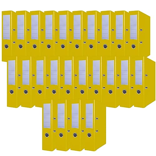 OFFICE PRODUCTS 24er Pack Ordner Gelb A4/75 mm/Papier Pappe/Kunststoffbezug PP Schlitzordner Büroordner Pappordner Aktenordner Metall Kantenschutz von OFFICER PRODUCTS