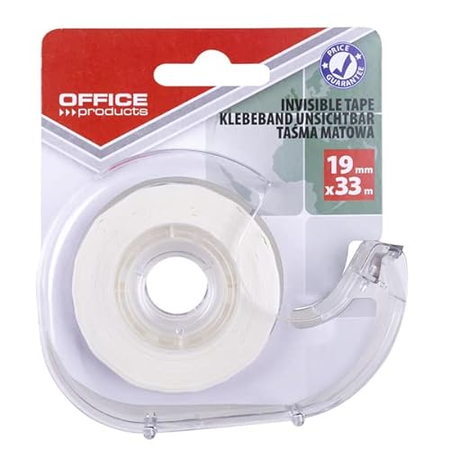 OFFICER PRODUCTS 18221951-90 Klebeband 1 Rollen mit Abroller/Weiß Matt/ 19mm x 33m / Spender/Büroklebeband/Durchsichtiges Allzweckband für Schule, Heim und Büro/Beschriftungsfähig von OFFICER PRODUCTS