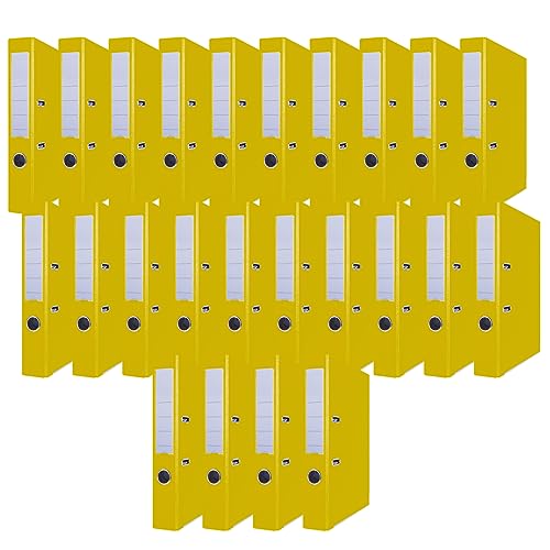 OFFICER PRODUCTS 24er Pack Ordner Gelb DIN A4/50 mm/Papier Pappe/Kunststoffbezug PP Schlitzordner Büroordner Pappordner Aktenordner Metall Kantenschutz von OFFICER PRODUCTS