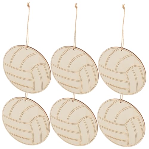 OFFIGAM 1 Set Unvollendete Hölzerne Volleyball-ornamente Mit Seil Für Diy-bastelprojekte, Sport-motto-partydekorationen, Hängeetiketten Und Seile von OFFIGAM