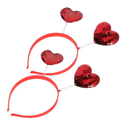 OFFIGAM 2 Stück Stirnband Stirnbänder Mädchen Herz Haarband Valentinstag Kopfschmuck Valentinstag Haarbänder Valentine Haarband Heart Stirnband Pailletten von OFFIGAM