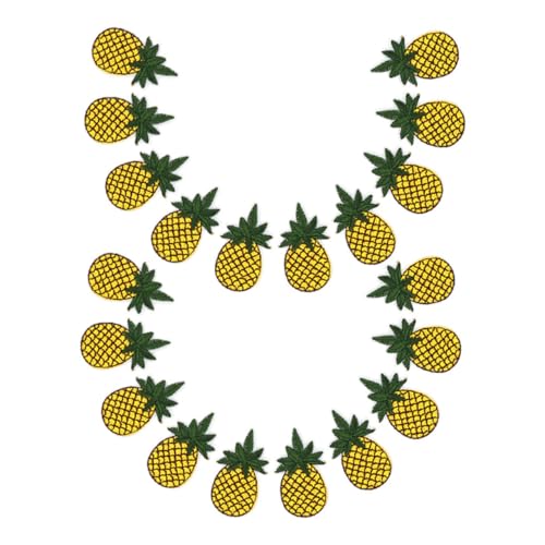 OFFIGAM 20 Stück Ananas -Stickerei Fruchtpflaster nähen Gehäkelter Obst-Aufnäher zum Aufnähen Cartoon-Patches Patches für Rucksäcke Stickerei-Ananas-Abzeichen Stickgarn von OFFIGAM