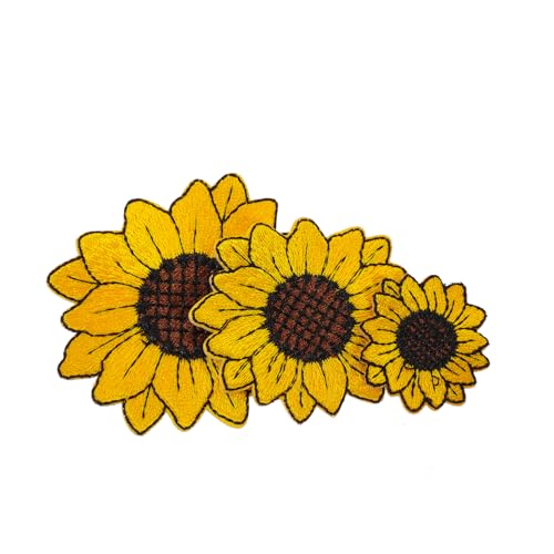 OFFIGAM 3St Stickaufkleber süßer Stoffpatch aus Baumwolle dekorativ Stickrahmen Sonnenblumenfeld Stickerei Hose stoffaufkleber bügelei Applikation nähen Blumenbeet selber machen Stickgarn von OFFIGAM