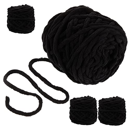 OFFIGAM 4 Rollen Strickzubehör Häkeln Maschenmarkierer Dicke Wolle Zum Stricken Jumbo-chenillegarn Häkelzubehör Garnbündel Garnfäden Dickes Häkelgarn Chenille-häkelgarn Polyester Black von OFFIGAM