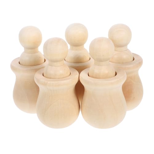 OFFIGAM 5 Stück Puppen-Holzglas-Set holzspielzeug bastelmaterial Holzfiguren Set Holzfiguren Bastelset Malset Holzpuppen unvollendetes Holzhandwerk hölzern Khaki von OFFIGAM