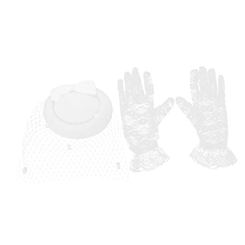 OFFSCH 1 Satz Cocktailhut Partyhut aus Netzgarn dekorativ Handschuhe für Damen Spitzen-Kit weihnachtskrippe tischläufer weihnachten prom Party-Haar-Accessoire Partyhandschuhe Stoff Weiß von OFFSCH