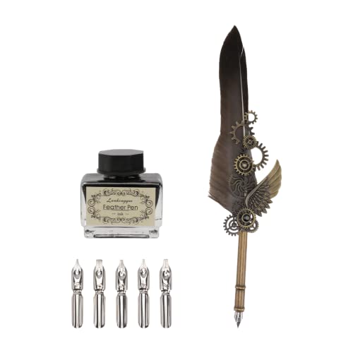 OFFSCH 1 Set Dip Pen Kalligraphiestifte Federkiel Schreibstift Füllfederhalter Tinte Federkiel Dip Pen Schreibfeder Antik Federkiel Steampunk Kalligraphie Stift Künstlerglas Dunkelgrau von OFFSCH