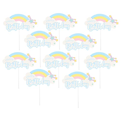 OFFSCH 10 Stück Wolken Regenbogen Kartendekor Regenbogenstern Kuchendekoration Geburtstagsparty Kuchenzubehör Geburtstagsparty Kuchenaufsatz Regenbogenmuster Stern Kuchenaufsatz von OFFSCH