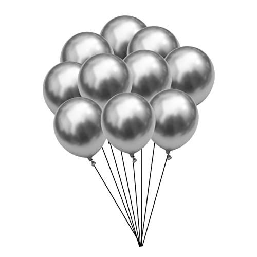 OFFSCH 100 Stück 10 Hochzeitsballon metallischer Ballon Verlobungsballons Partydekoration Weihnachtsballons Hochzeitsdekoration Partyballons Party-Latexballon Geburtstagsballon Silver von OFFSCH