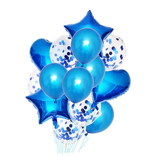 OFFSCH 14 Stück Partyballons Set Dekorative Luftballons Blau 2 Herzform & 2 Pentagrammform 18 Zoll 5 Perlmutt Latexballons & 5 Paillettenballons 12 Zoll von OFFSCH